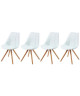 FRIDA Lot de 4 chaises de salle a manger pieds bois hetre massif  Tissu blanc capitonné  Style scandinave  L 48 x P 56 cm