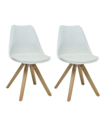 HANNOVER Lot de 2 chaises de salle a manger  Simili blanc  Scandinave  L 49,5 x P 61 cm