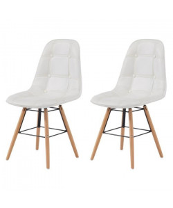 HEMA Lot de 2 chaises de salle a manger  Simili blanc et pieds en hetre massif  Scandinave  L 44 x P 53 cm