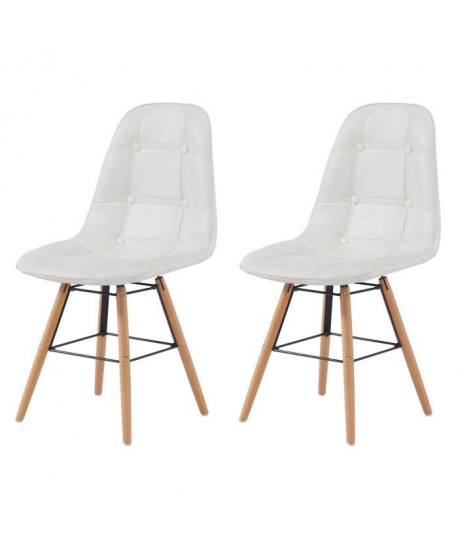 HEMA Lot de 2 chaises de salle a manger  Simili blanc et pieds en hetre massif  Scandinave  L 44 x P 53 cm