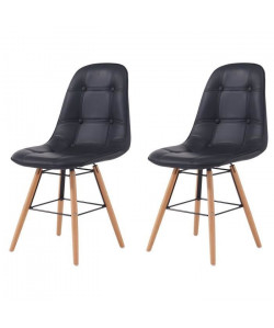 HEMA Lot de 2 chaises de salle a manger  Simili noir et pieds en hetre massif  Scandinave  L 44 x P 53 cm