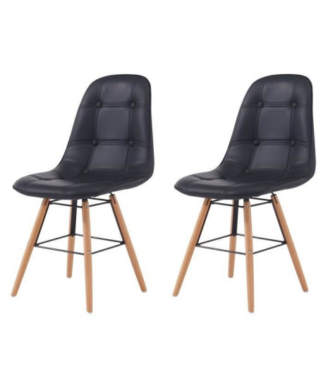 HEMA Lot de 2 chaises de salle a manger  Simili noir et pieds en hetre massif  Scandinave  L 44 x P 53 cm