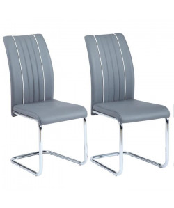 INES Lot de 2 chaises de salle a manger  Simili gris  Contemporain  L 43 x P 59 cm