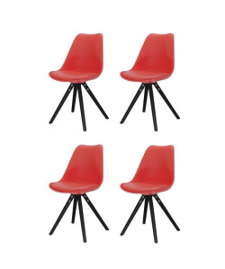 CLARA Lot de 4 chaises de salle a manger  Simili rouge  style contemporain  L 48 x P 53 cm