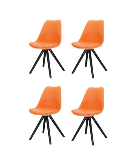 CLARA Lot de 4 chaises de salle a manger  Simili orange  style contemporain  L 48 x P 53 cm