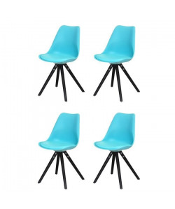 CLARA Lot de 4 chaises de salle a manger  Simili turquoise  style contemporain  L 48 x P 53 cm