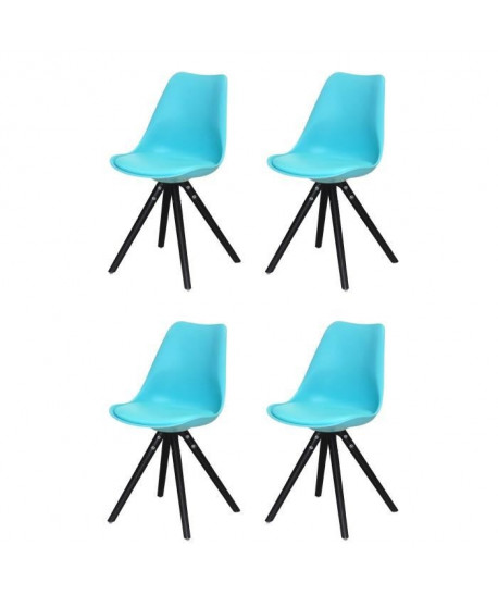 CLARA Lot de 4 chaises de salle a manger  Simili turquoise  style contemporain  L 48 x P 53 cm
