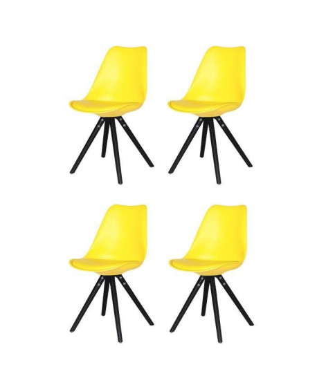 CLARA Lot de 4 chaises de salle a manger  Simili jaune  style contemporain  L 48 x P 53 cm