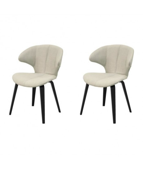 SAXO Lot de 2 chaises de salle a manger  Tissu kaki clair  Pieds peuplier noir  Vintage  L 53 x P 53 cm