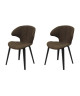 SAXO Lot de 2 chaises de salle a manger  Tissu marron  Pieds peuplier noir  Vintage  L 53 x P 53 cm