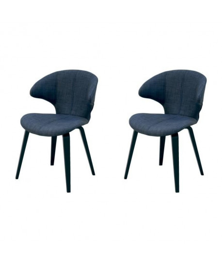 SAXO Lot de 2 chaises de salle a manger  Tissu bleu foncé  Pieds peuplier noir  Vintage  L 53 x P 53 cm