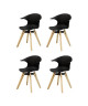 TIGA Lot de 4 chaises  Simili noir pied en chene laqué naturel blanchi  Contemporain  L 54 x P 50,5 cm