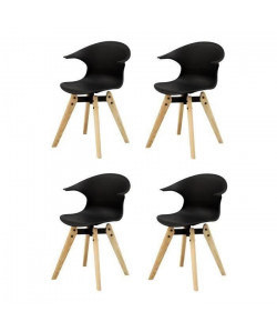 TIGA Lot de 4 chaises  Simili noir pied en chene laqué naturel blanchi  Contemporain  L 54 x P 50,5 cm