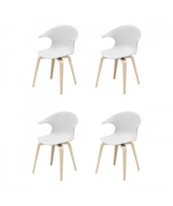 ICON Lot de 4 chaises de salle a manger  Plastique blanc pied chene  Contemporain  L 54 x P 50 cm