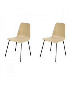 MIA lot de 2 chaises de salle a manger  Assise en chene pieds noir  Contemporain  L 50 x P 48,5 cm