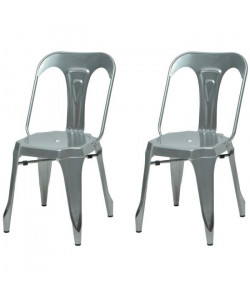 KRAFT Zoeli Lot de 2 chaises de salle a manger  Métal aluminium satiné  Style industriel  L 44 x P 53 cm