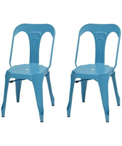 KRAFT Zoeli Lot de 2 chaises de salle a manger  Métal bleu satiné  Style industriel  L 44 x P 53 cm