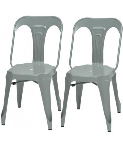 KRAFT Zoeli Lot de 2 chaises de salle a manger  Métal gris satiné  Style industriel  L 44 x P 53 cm