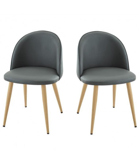 MACARON Lot de 2 chaises de salle a manger  Simili gris  Scandinave  L 50 x P 50 cm