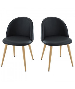 MACARON Lot de 2 chaises de salle a manger  Simili noir  Scandinave  L 50 x P 50 cm