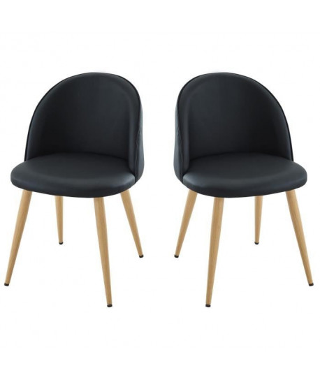 MACARON Lot de 2 chaises de salle a manger  Simili noir  Scandinave  L 50 x P 50 cm