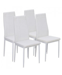 MAT Lot de 4 chaises de salle a manger  Simili blanc  Style contemporain  L 39 x P 40 cm