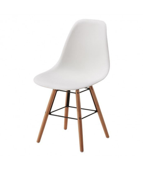 RENA Chaise salle a manger  Blanc  Pieds bois hetre massif  Scandinave  L 52 x P 46,5 cm