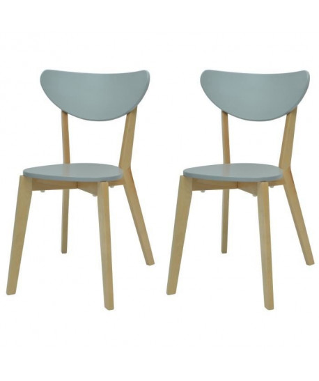 SMILEY Lot de 2 chaises de salle a manger en bois coloris bois naturel et gris  Scandinave  L 37,5 x P 39,5 cm