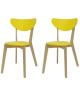 SMILEY Lot de 2 chaises de salle a manger en bois coloris bois naturel et jaune  Scandinave  L 37,5 x P 39,5 cm