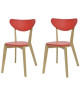 SMILEY Lot de 2 chaises de salle a manger en bois coloris bois naturel et rouge  Scandinave  L 37,5 x P 39,5 cm