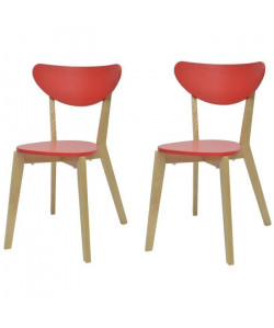 SMILEY Lot de 2 chaises de salle a manger en bois coloris bois naturel et rouge  Scandinave  L 37,5 x P 39,5 cm
