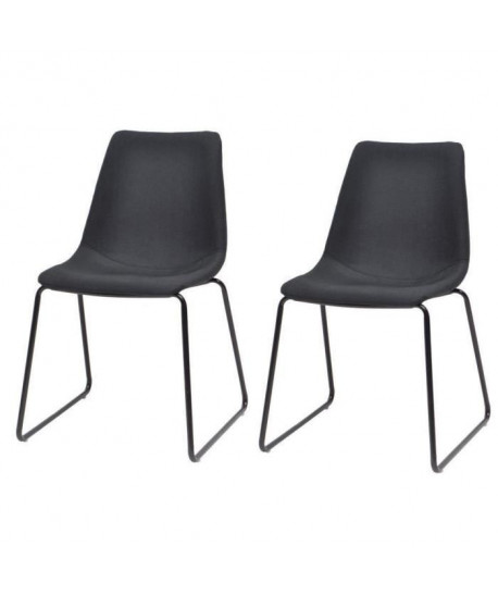 SOFIA Lot de 2 chaises de salle a manger en tissu noir  Style vintage  L 45 x P 38 cm