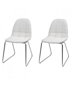 SPEED Lot de 2 chaises de salle a manger en métal  Revetement simili blanc  Style vintage  L 58 x P 48 cm