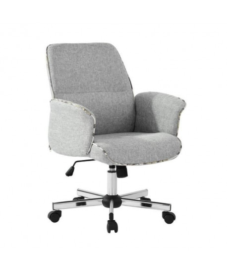 THOMASINA A Fauteuil de bureau en métal chromé  Tissu gris  Contemporain  L 62 x P 64 cm