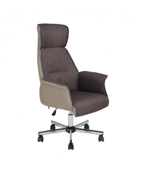 RENE A Fauteuil de bureau en métal chromé  Tissu et simili PU taupe  Contemporain  L 64 x P 64 cm