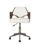 KIRUNA Chaise de bureau en simili blanc  Accoudoirs bois  Style vintage  L 49 x P 51 cm