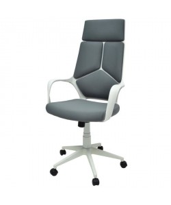 ROBI Chaise de bureau sur roulettes  Revetement tissu  Gris clair et blanc  Style contemporain  L 63 x P 64 cm