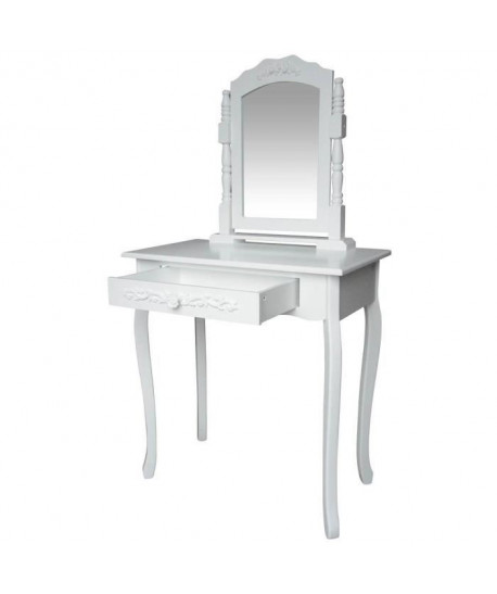 LAURA Coiffeuse  1 tiroir et 1 miroir  blanc L 74 x P 40 cm