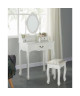 LOUISE Coiffeuse  tabouret  miroir pieds en bois massif romantique blanc  L 75 cm