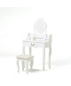 LOUISE Coiffeuse  tabouret  miroir pieds en bois massif romantique blanc  L 75 cm