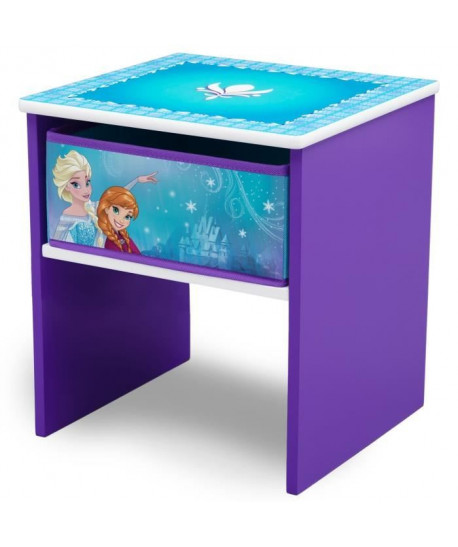 LA REINE DES NEIGES  Table de Chevet Enfant en Bois avec tiroirs  Violet et Multicolore