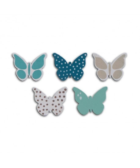 TOGA Pack de 25 Confettis Bois Papillons  Bleu et taupe