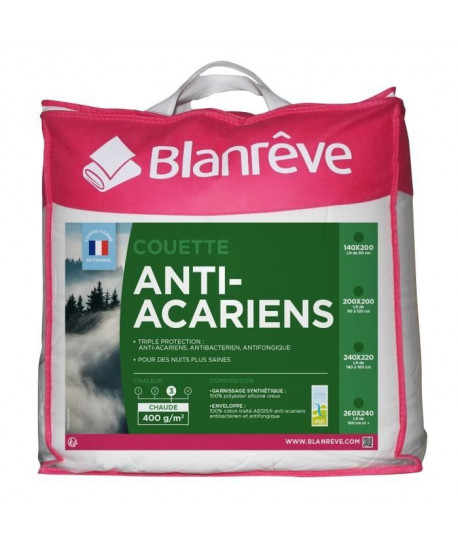 BLANREVE Couette chaude 400gm2 AntiAcariens 200x200 cm blanc