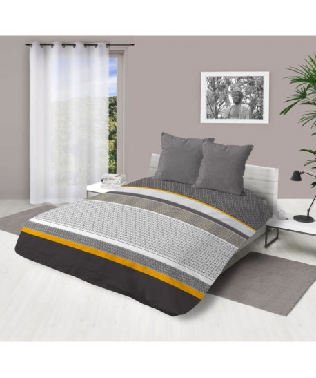 SOLEIL D\'OCRE Couette imprimée Tchang  220x240 cm  Gris et jaune