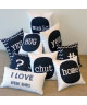 Coussin a message I LOVE WEEK ENDS 25x55 cm blanc et noir