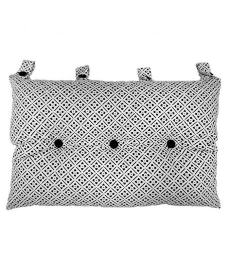 Tete de lit coussin 100% coton imprimé CLOVER  50x70 cm  Noir et banc