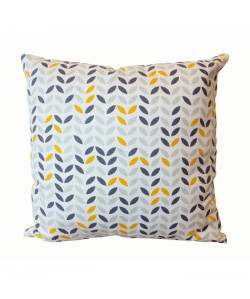 Coussin déco Coton Imprimé Mistigri 40x40x9 cm gris, jaune et blanc