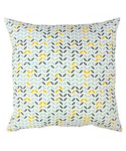 Coussin décoratif 100% coton imprimé MISTIGRI  60x60 cm  Gris, jaune et blanc