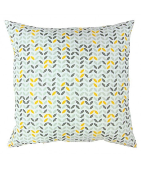 Coussin décoratif 100% coton imprimé MISTIGRI  60x60 cm  Gris, jaune et blanc