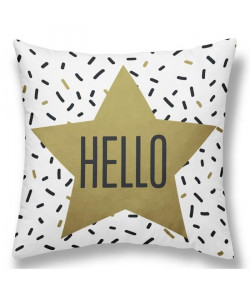 TODAY Coussin Déhoussable GOLD LABEL HELLO 40x40 cm blanc, noir et or